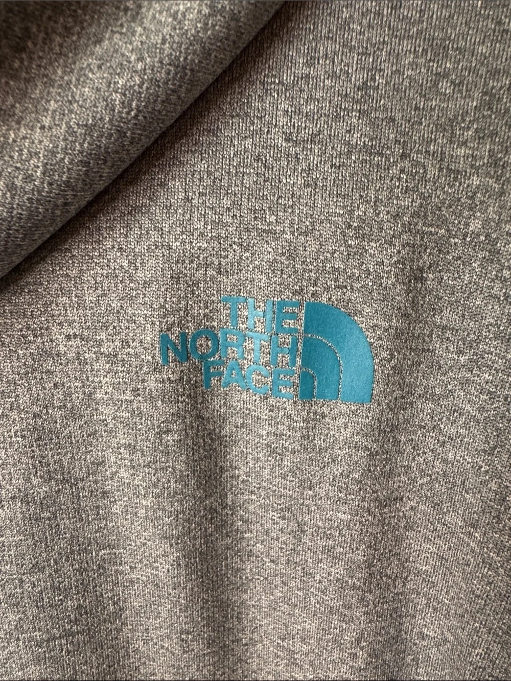 The North Face Men’s Heather Gray Pullover Hoodie with Teal Logo